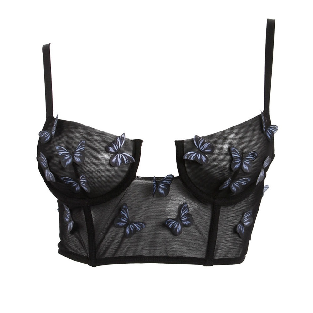 Mesh Bra Top adorned with 3D Butterflies